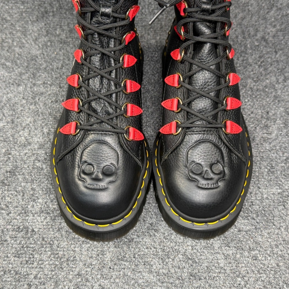 Dr. Martens Nyberg Boots Women's 8 Black Leather Grunge Floral Embroidery Combat - Picture 4 of 15